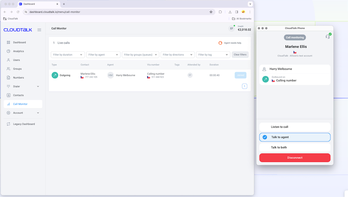 Cloudtalk-Anrufmonitor