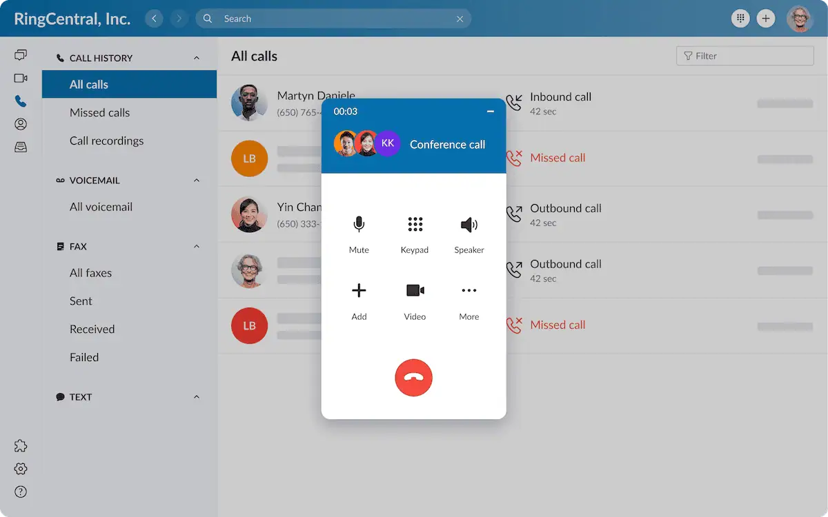 RingCentral IVR 系統的螢幕截圖。