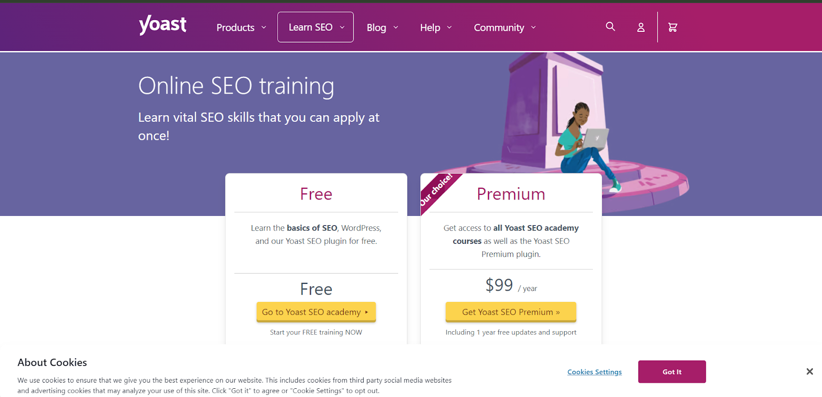 Landingpage der Yoast SEO Academy