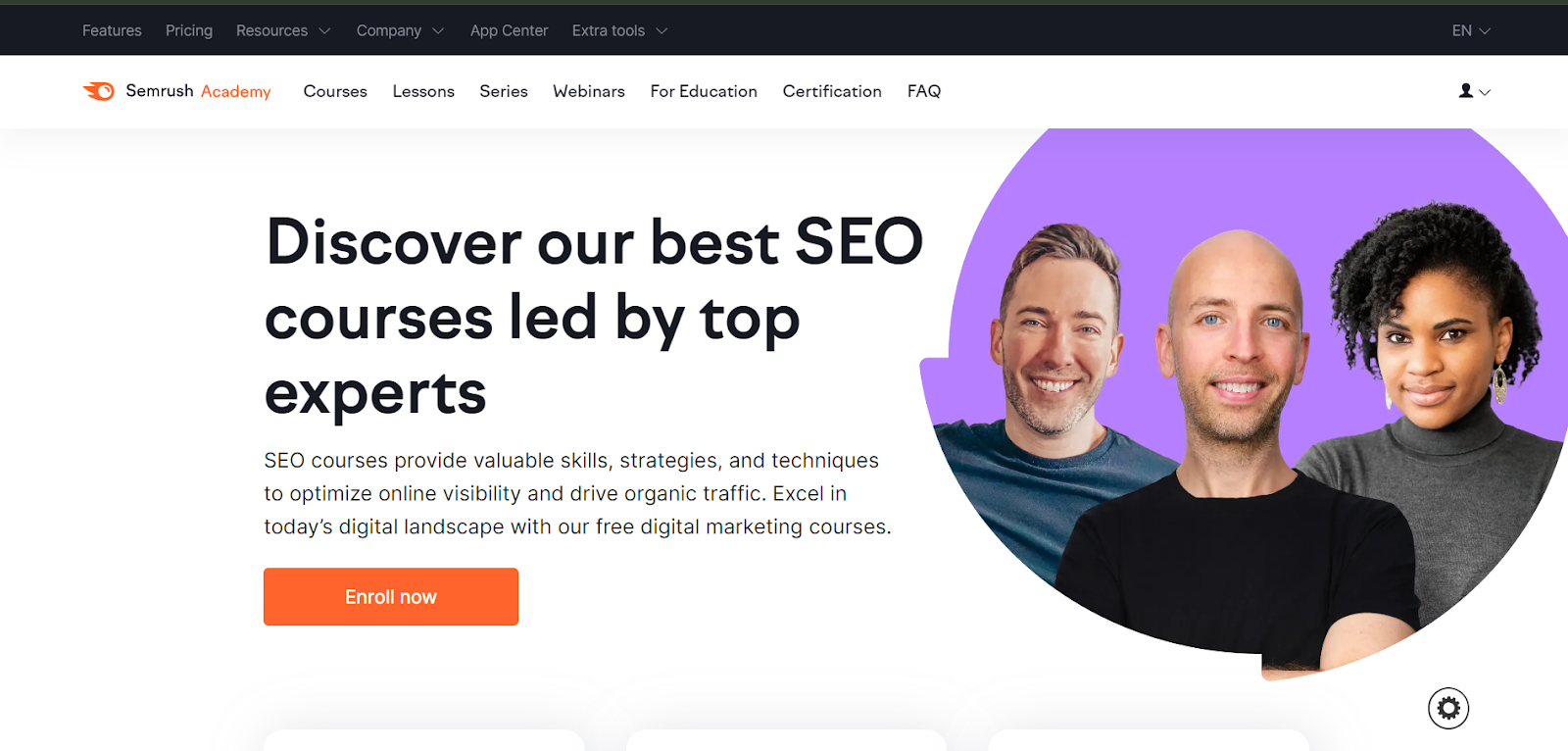 Semrush 랜딩 페이지: Semrush의 SEO 과정