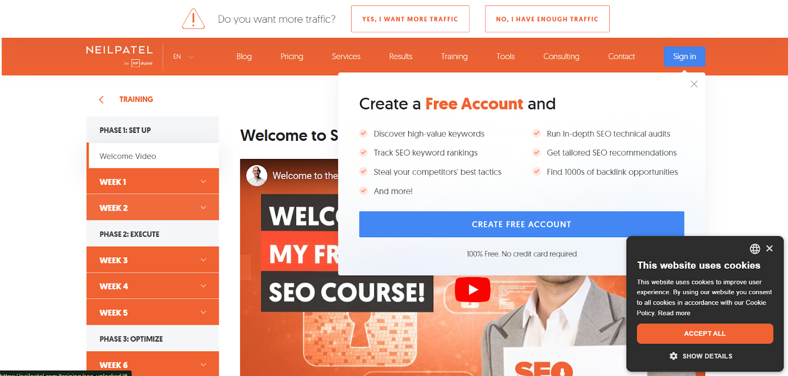 Summit SEO avansat de Neil Patel Landing Page