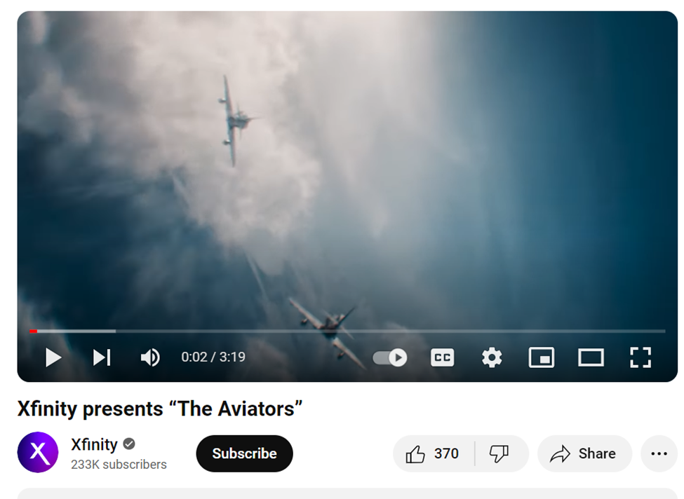 Xfinity 的 YouTube 廣告展示了 The Aviators