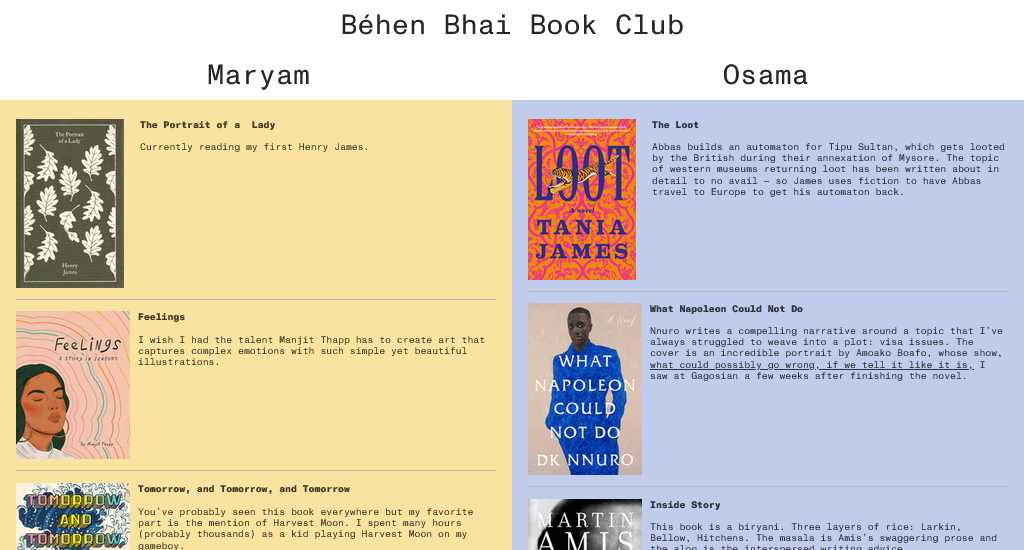 Club de lecture Behen Bhai