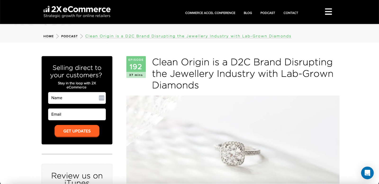 Captura de pantalla del podcast Clean Origin con 2x eCommerce