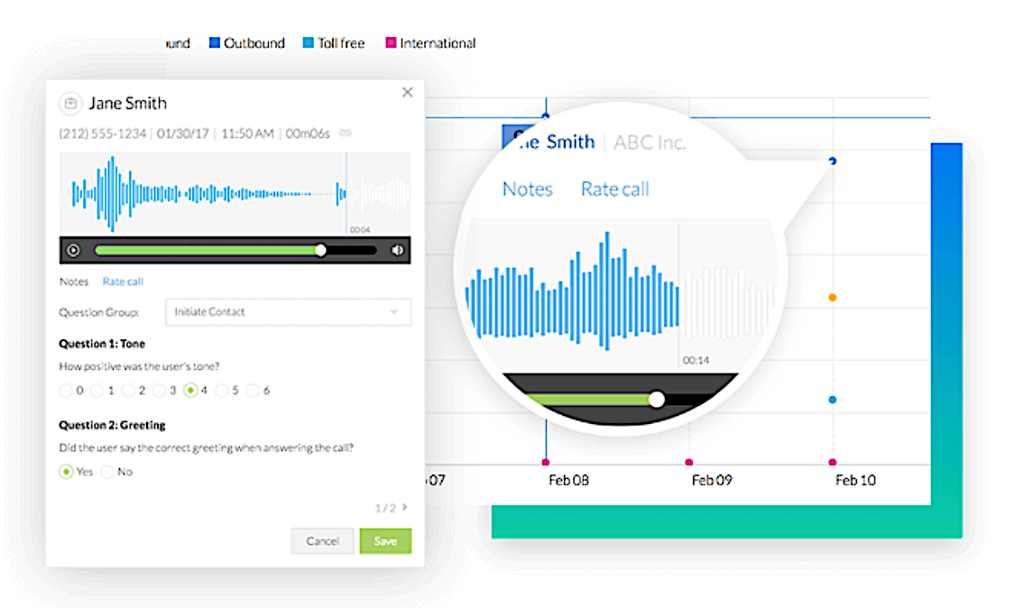 ภาพหน้าจอแสดงวิธีที่คุณสามารถบันทึกและฟังการโทรที่บันทึกไว้ใน Nextiva