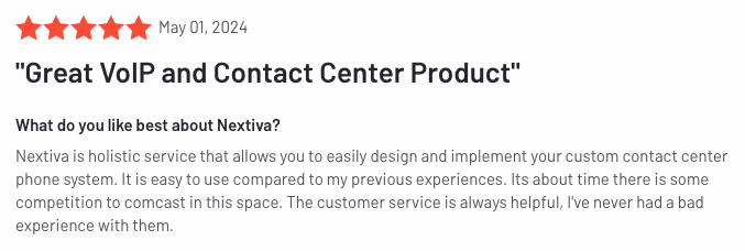Nextiva のお客様による 5 つ星のレビュー