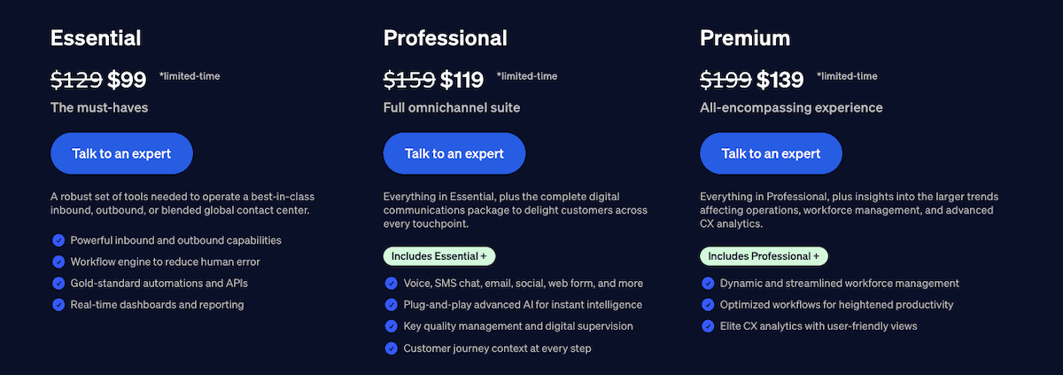 Planes de precios de Nextiva: Esencial, Profesional, Premium