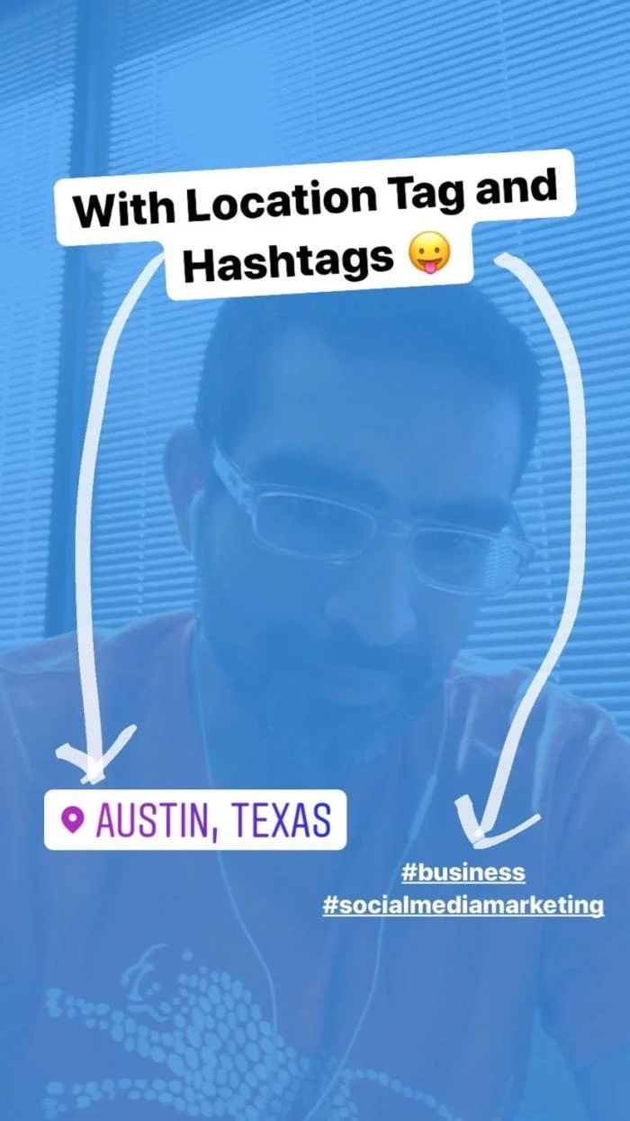 usar etiquetas de ubicación y hashtags en historias