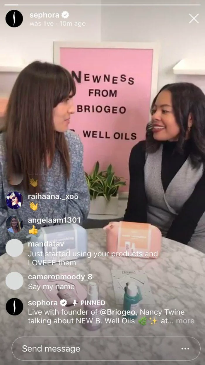 Siaran langsung Instagram Sephora dan Briogeo