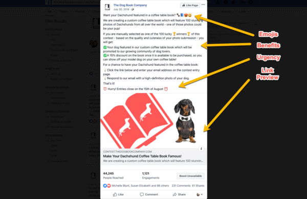 ダックスフント犬との犬の本会社のFacebookの投稿