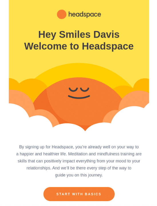 Yarışma Takibi için Headspace karşılama e-postası