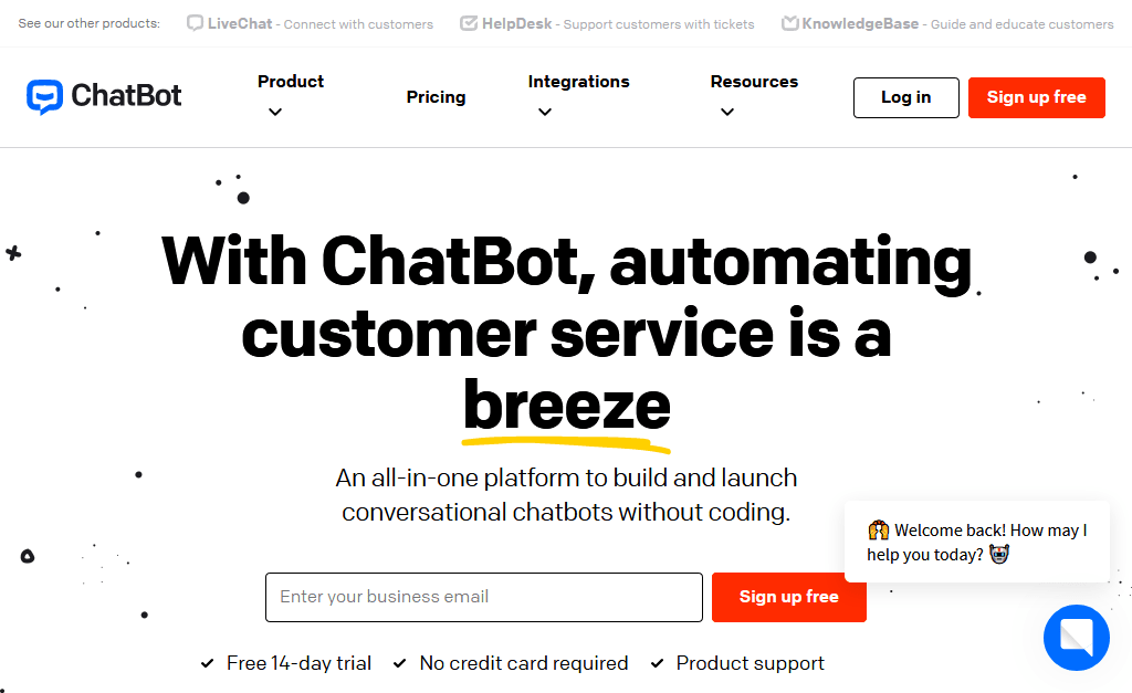 الصفحة الرئيسية لموقع ChatBot