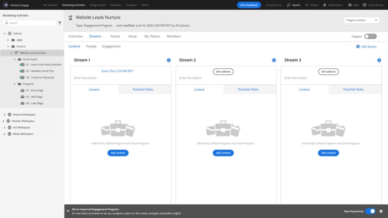 Interfaccia utente di Adobe Marketo Engage