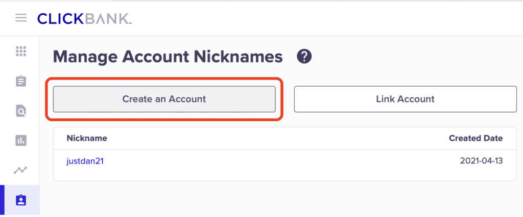 Crea il nickname del conto ClickBank