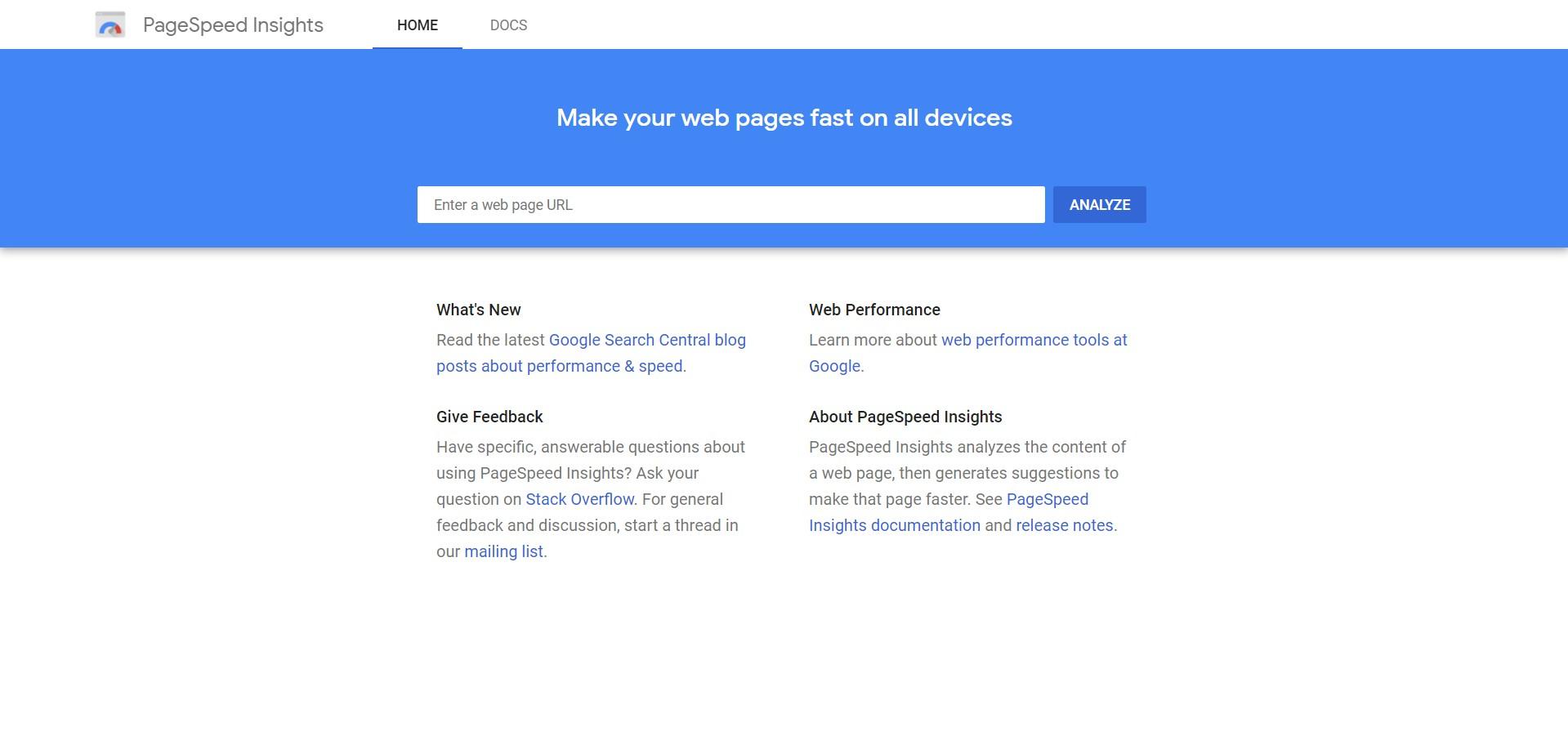 Outil de référencement Google PageSpeed ​​Insights