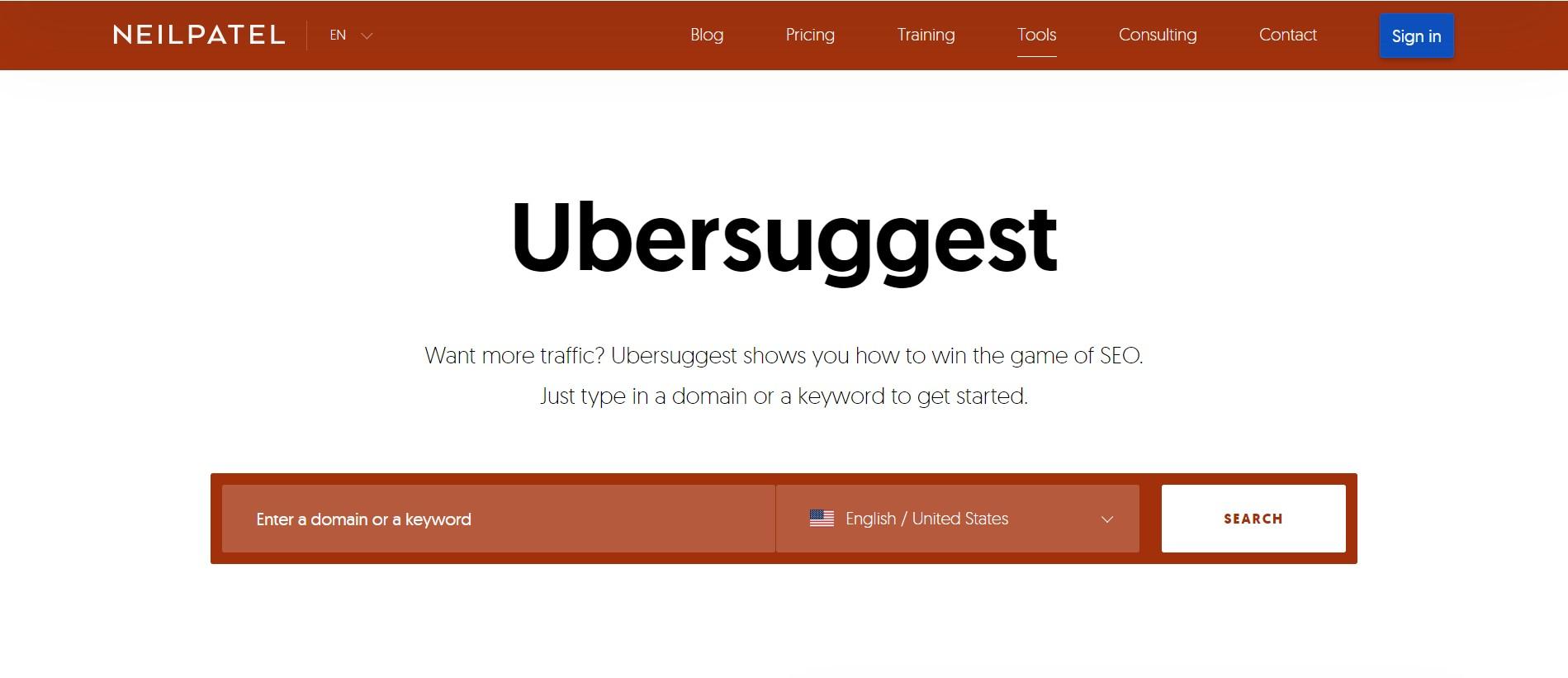 Ferramenta de SEO Ubersuggest