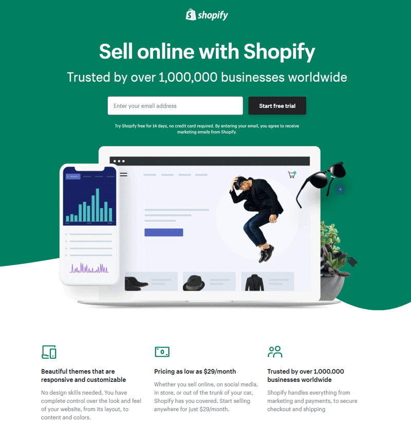 página de destino da shopify