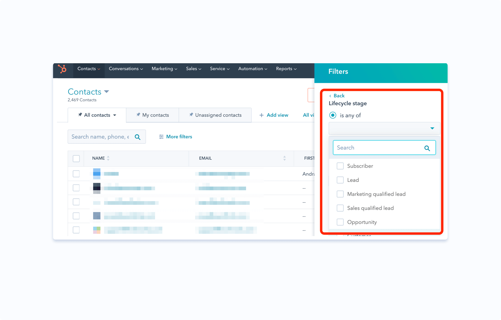 التقسيم في HubSpot CRM