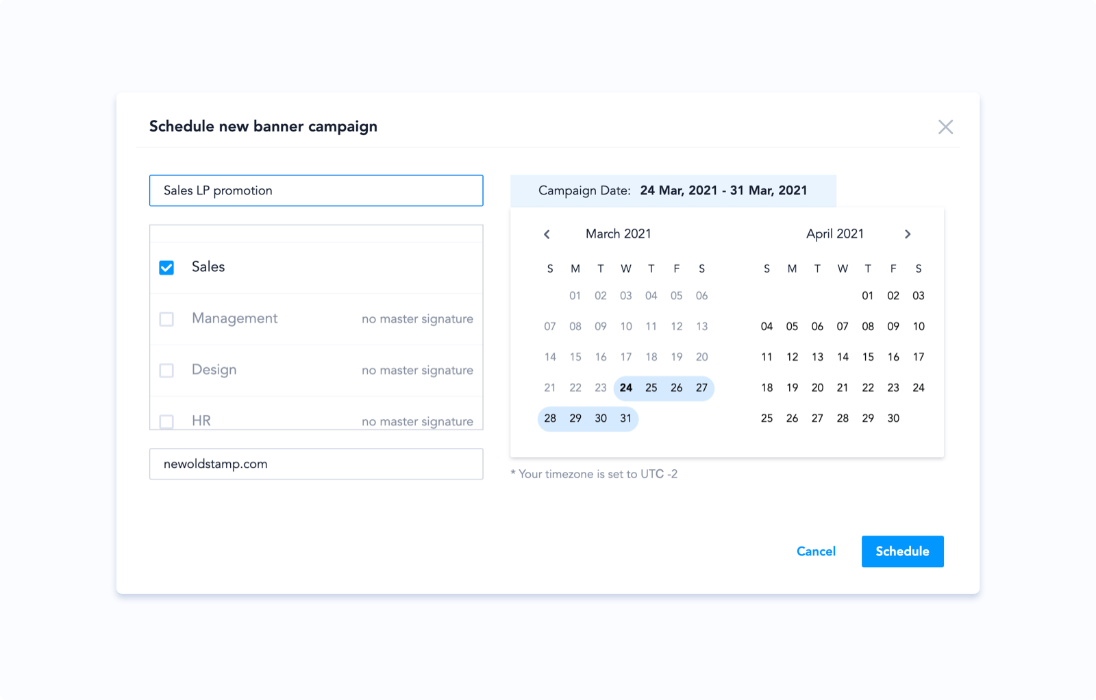 Calendrier des bannières de signature d'e-mail