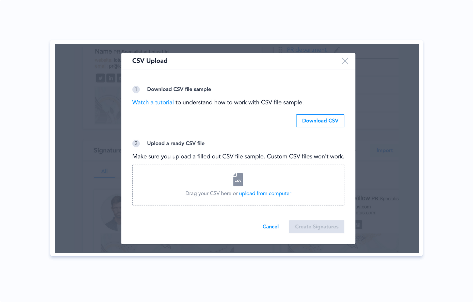 CSV-upload detail kontak karyawan Anda