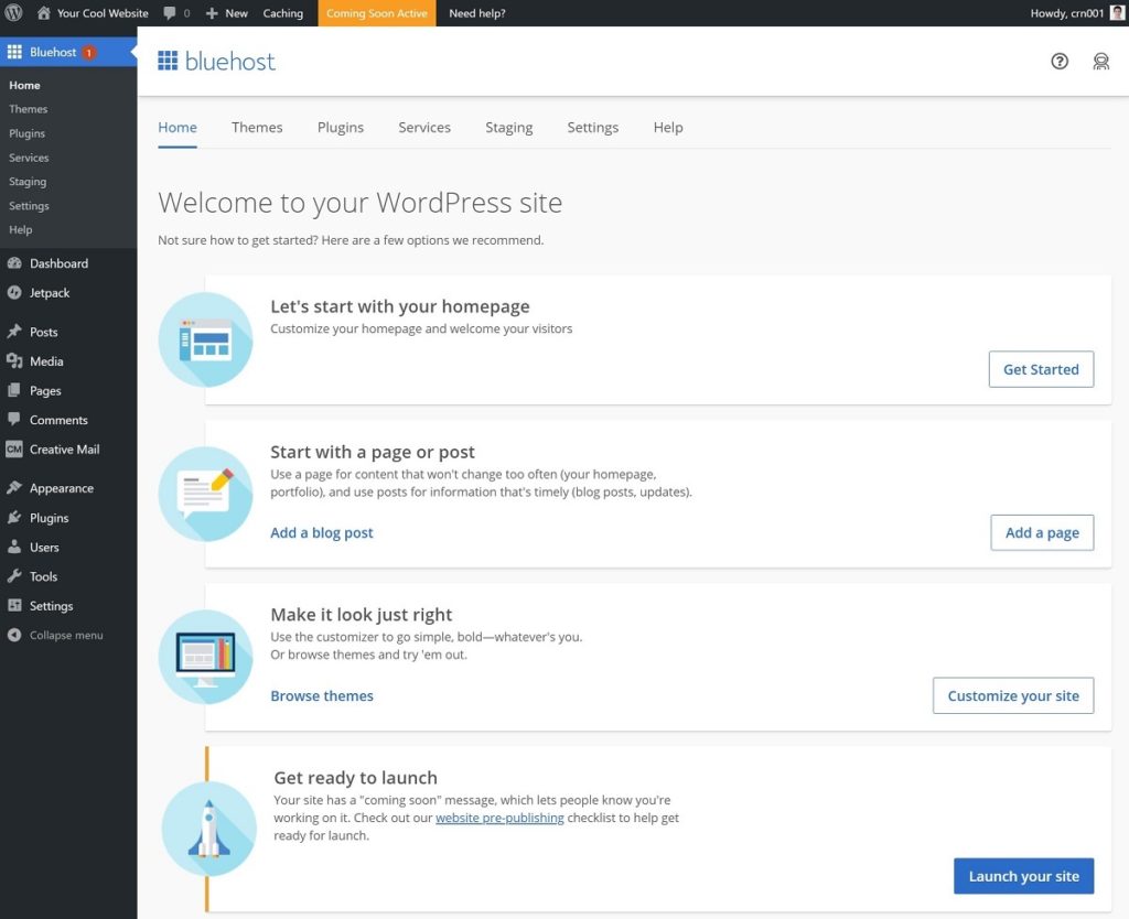 Bluehost WordPress 仪表板