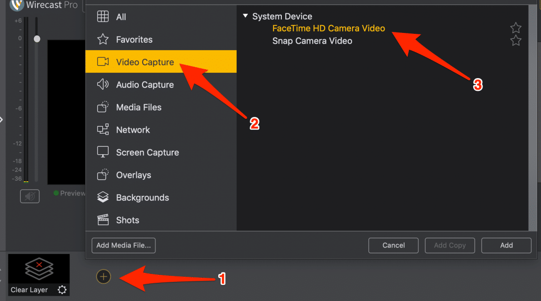 Ajouter votre webcam dans Wirecast