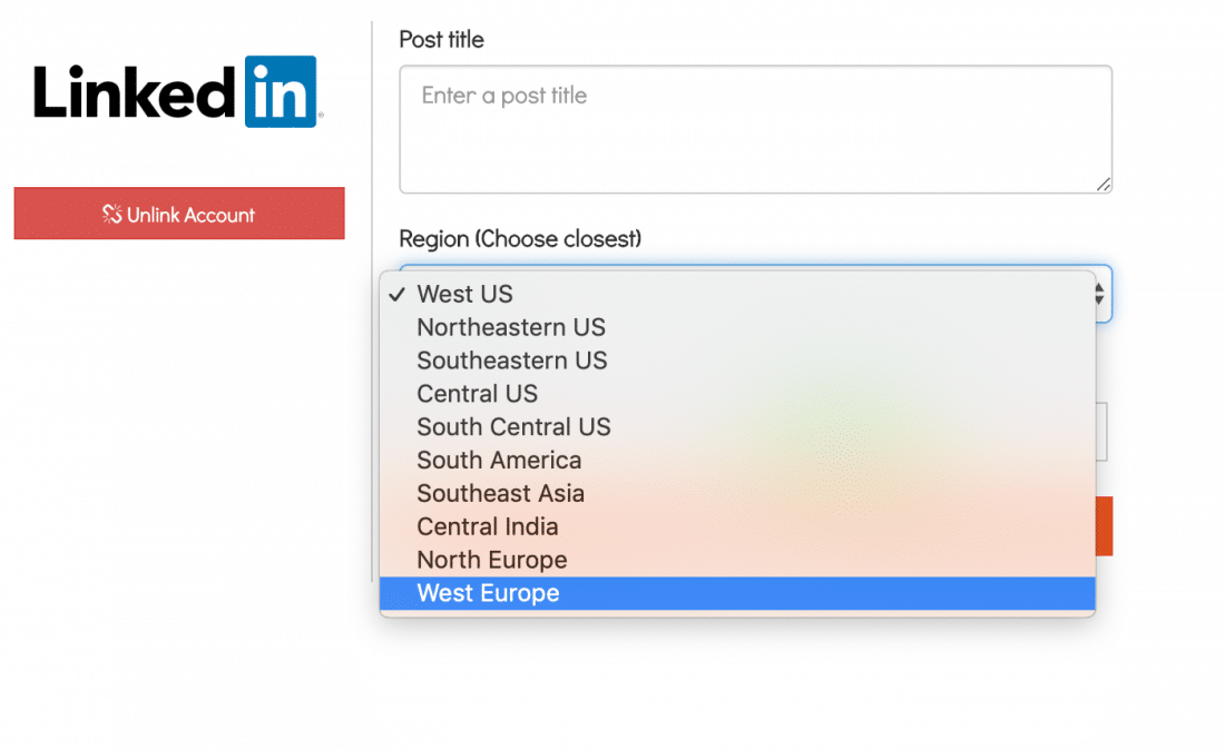 Sélectionnez la région LinkedIn Live dans SwitcherStudio