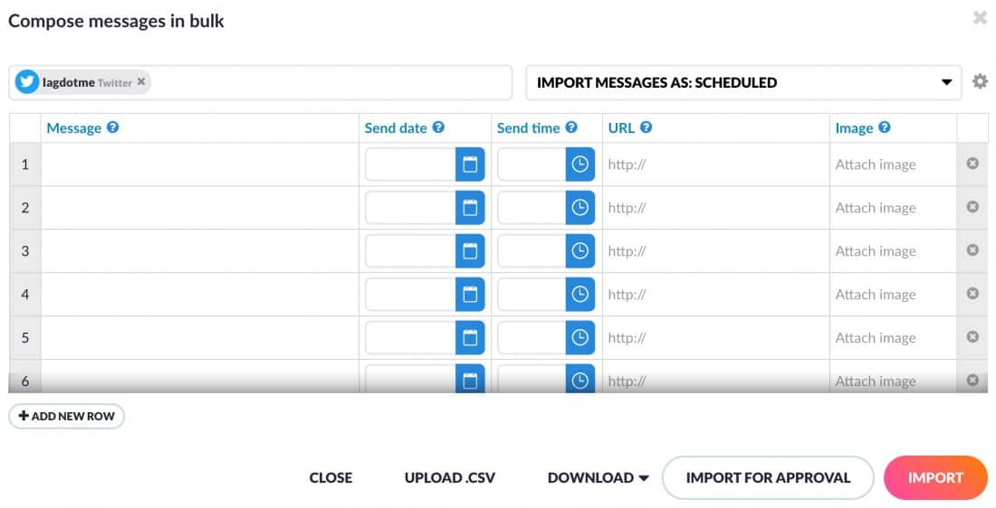 Ajout de messages en masse dans Sendible