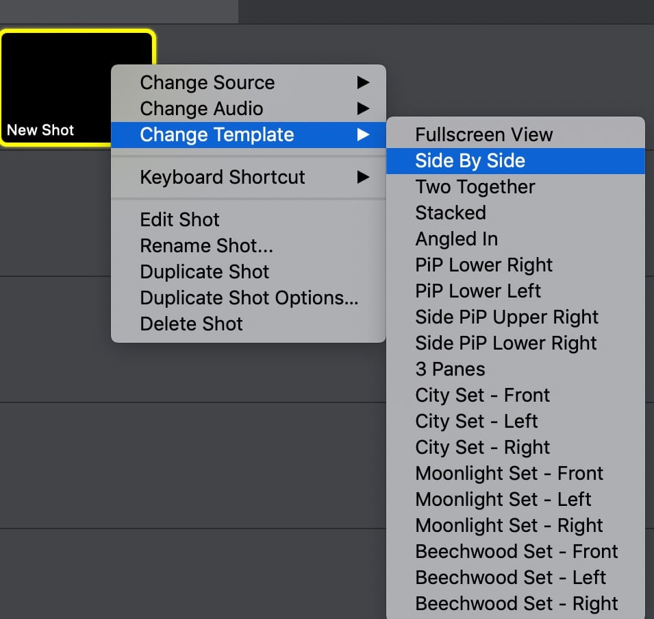 Modèles de mise en page dans Wirecast