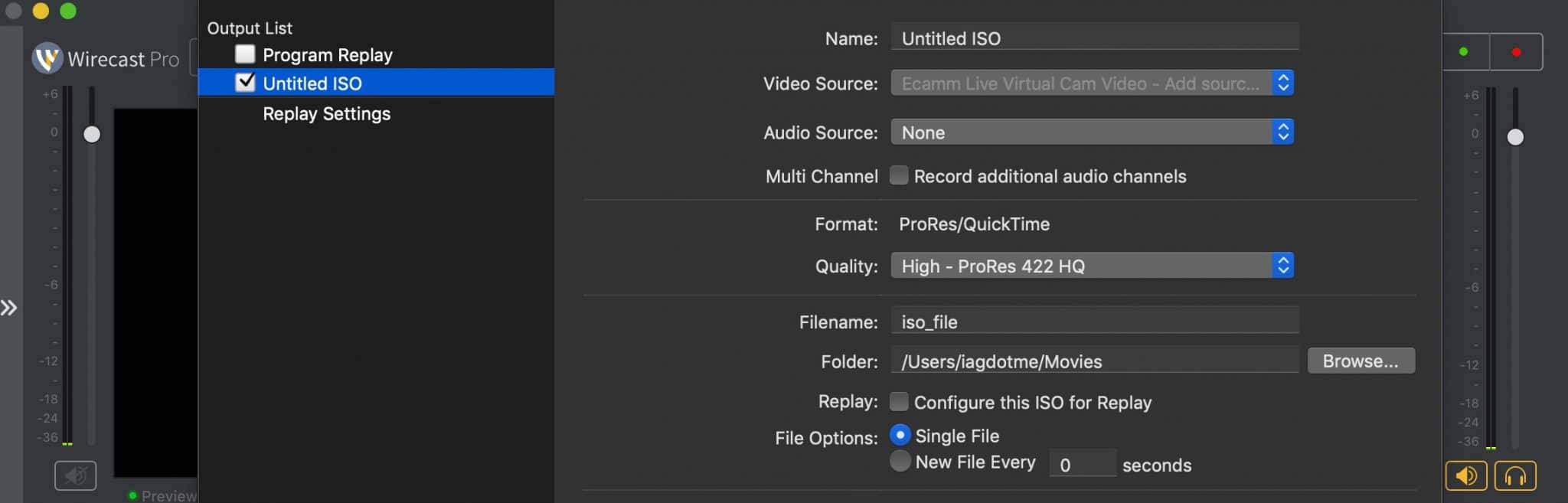 Enregistrement ISO dans Wirecast Pro