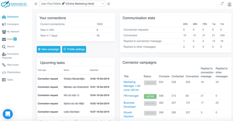 expandi - alat otomatisasi LinkedIn yang menampilkan dasbornya