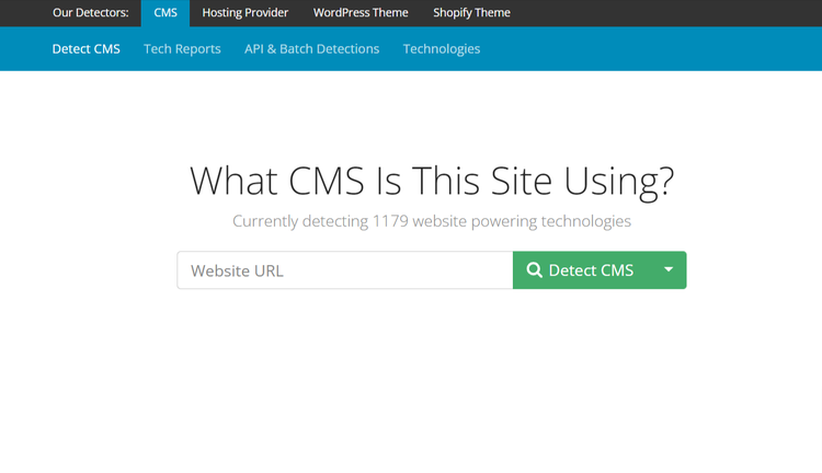 WhatCMS 主页的截图。