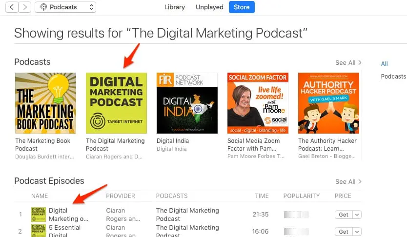 Il podcast di marketing digitale nell'iTunes Store