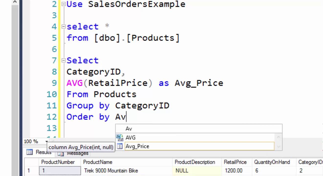 SQL ortalama işlevi