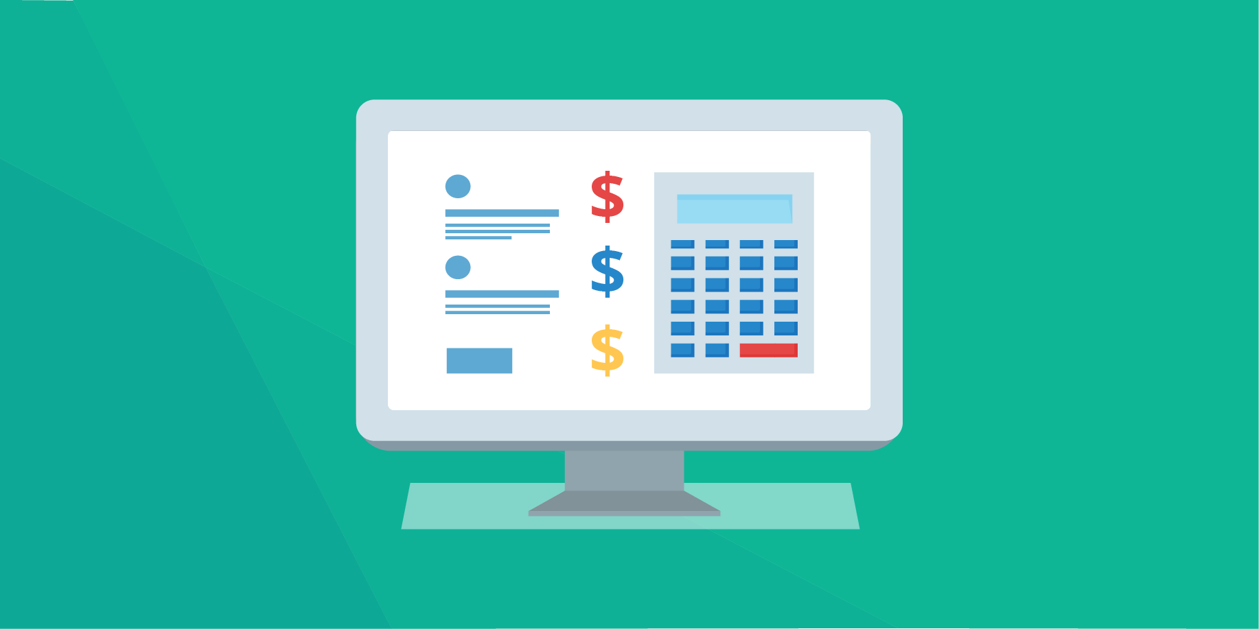 ヘッダー画像は、電卓とドル記号のアイコンが付いたコンピューターモニターを示しています