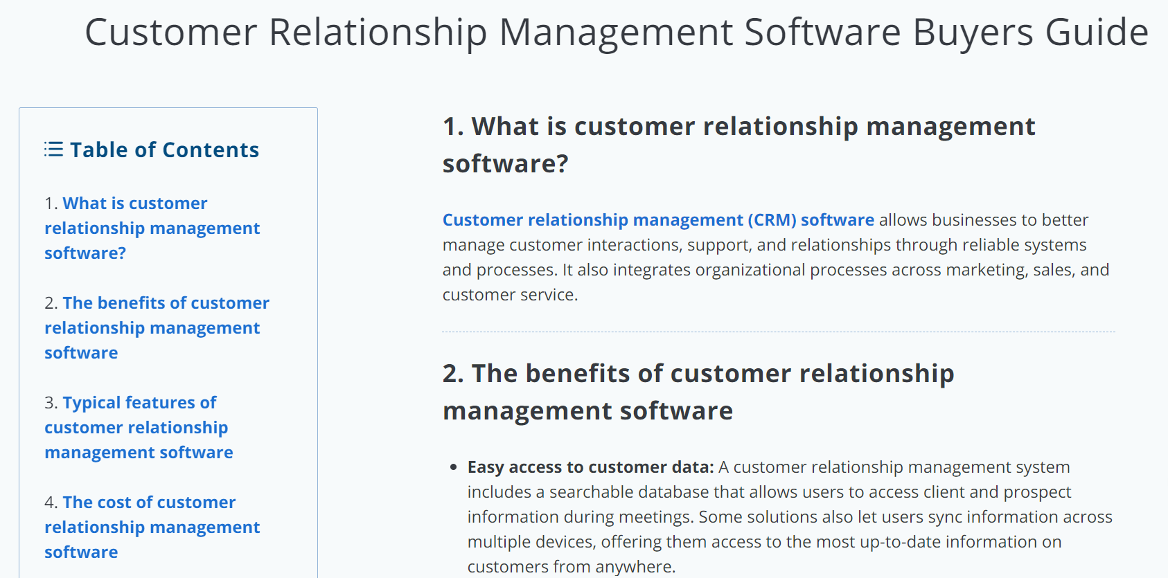 Ein Screenshot des Buyers Guide der CRM-Software von Capterra