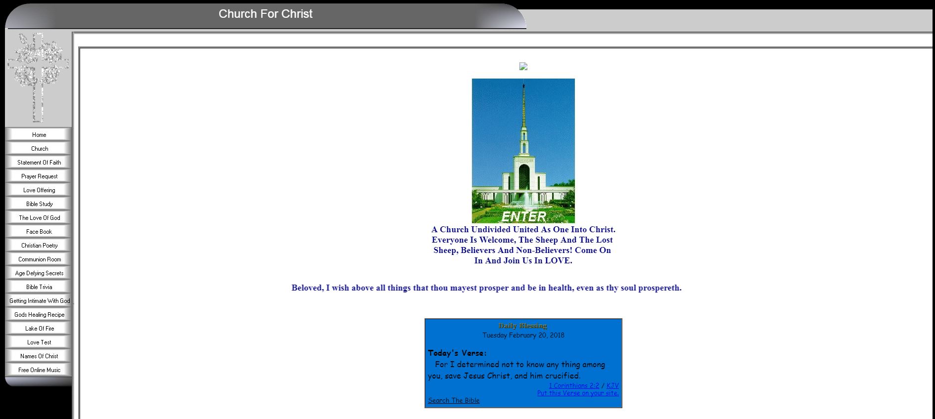 Captura de pantalla del sitio web de una iglesia mala