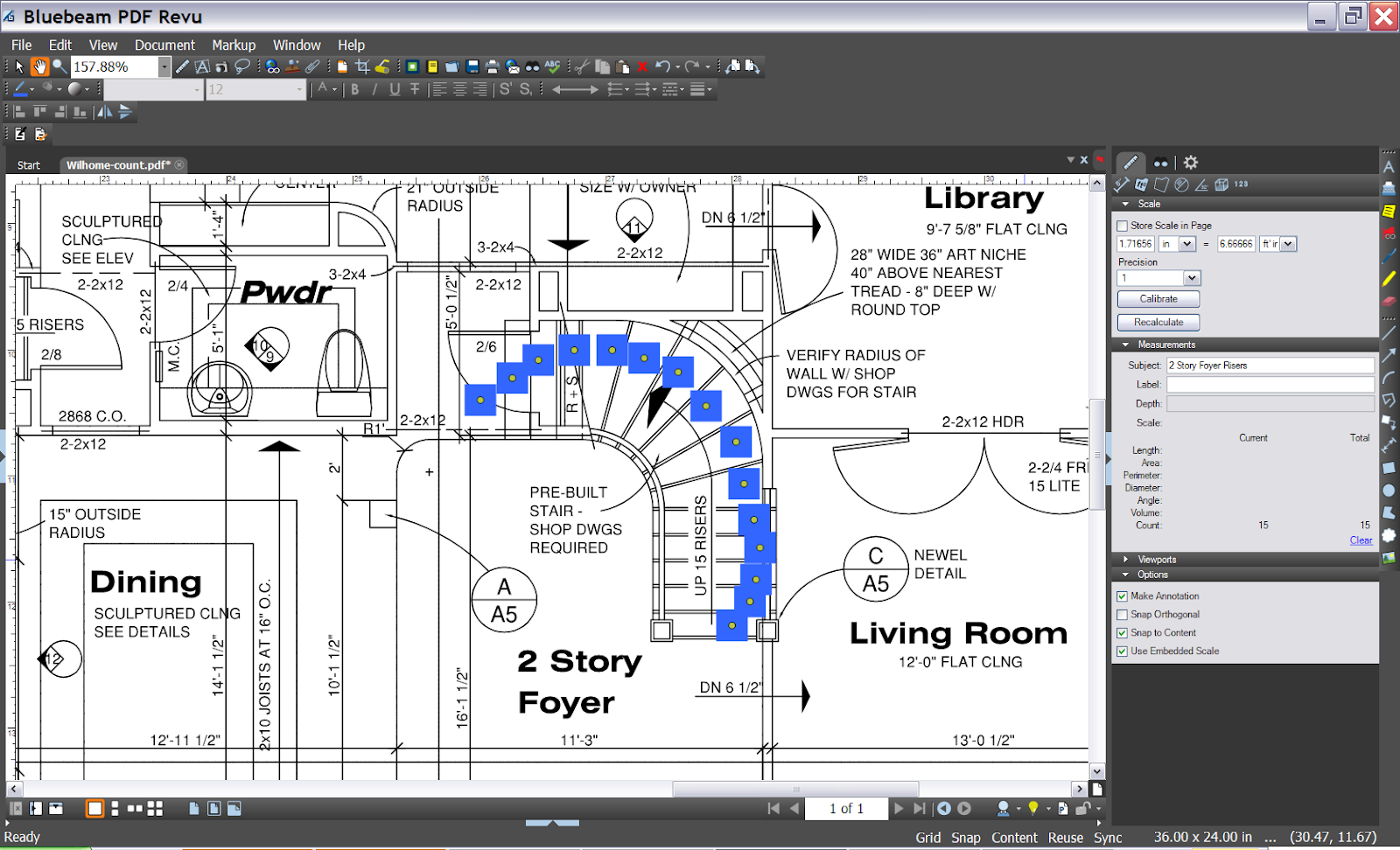 ภาพหน้าจอของ Takeoff ใน Bluebeam Revu