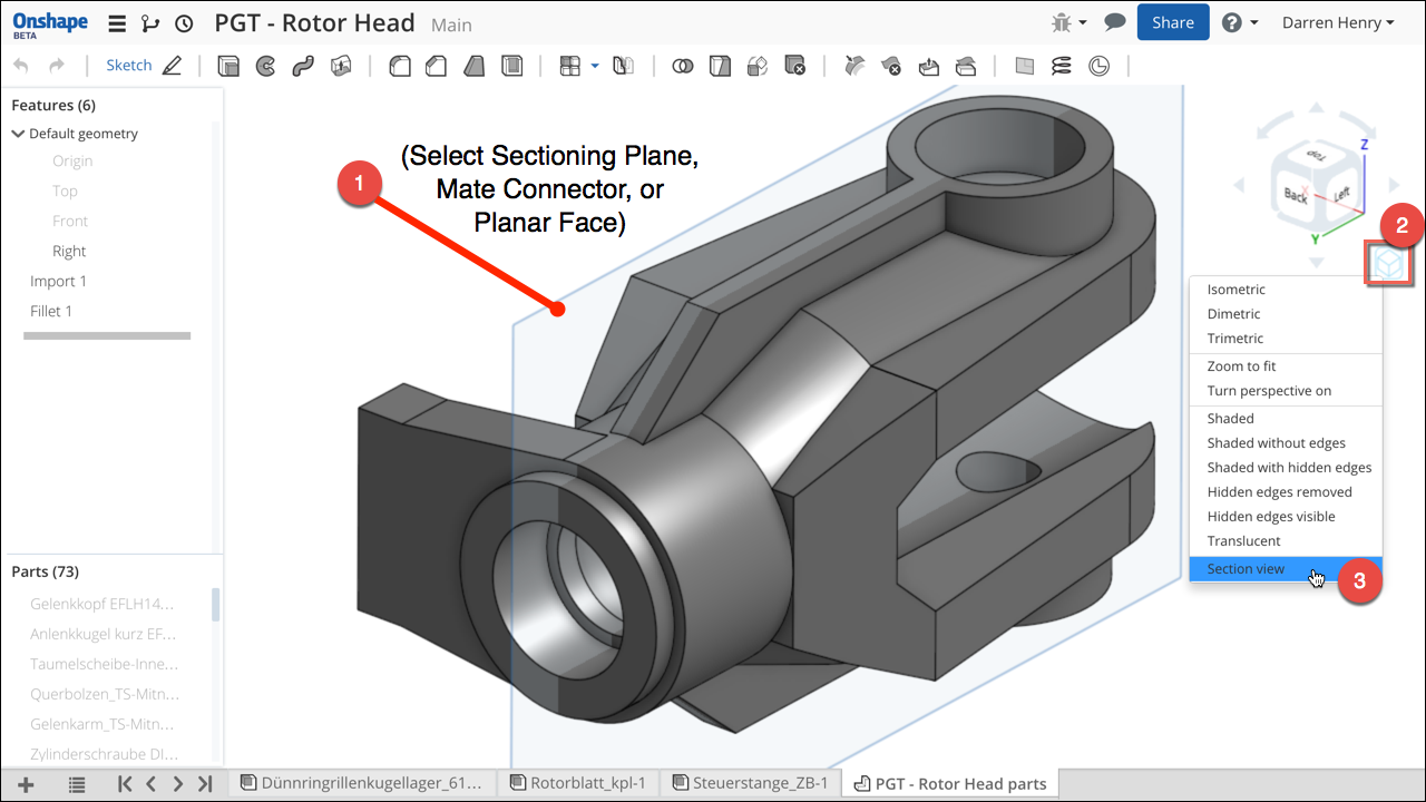 Onshape 中的 3D 剖面图