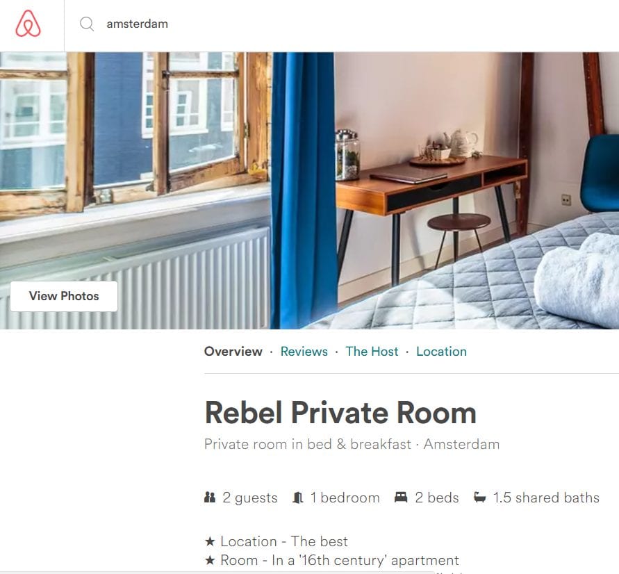 Capture d'écran d'une annonce sur Airbnb