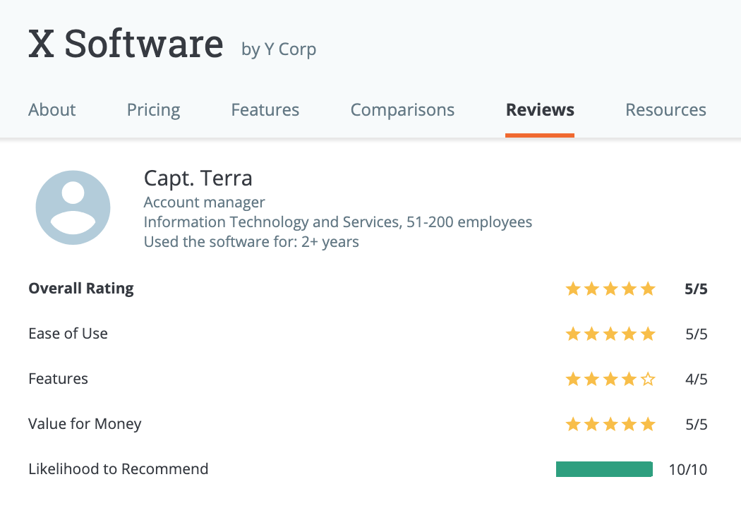 Recenziile produselor Capterra prezintă un recenzent