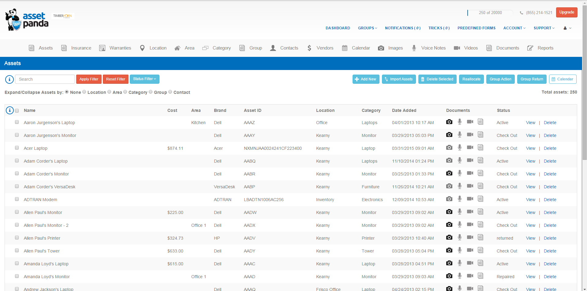 ภาพหน้าจอของ Asset Panda แสดงวิธีปรับแต่งแดชบอร์ดหรือพื้นที่ทำงานในซอฟต์แวร์