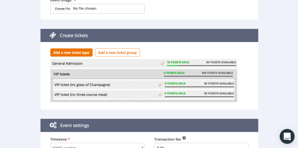 Membuat berbagai jenis tiket di TicketTailor