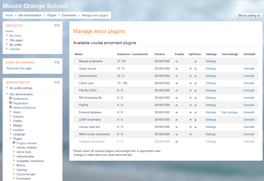 zrzut ekranu Moodle