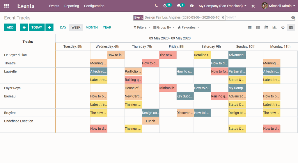 Odoo Events 中的活动日历