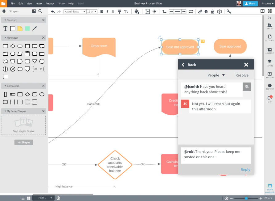 <p><i><span style="font-weight: 400;">Commenting feature in </span></i><a href="https://www.capterra.com/p/146136/Lucidchart/"><i><span style="font-weight: 400;">Lucidchart</span></i></a><i><span style="font-weight: 400;"> (</span></i><a href="https://www.capterra.com/p/146136/Lucidchart/"><i><span style="font-weight: 400;">Source</span></i></a><i><span style="font-weight: 400;">)</span></i></p>
