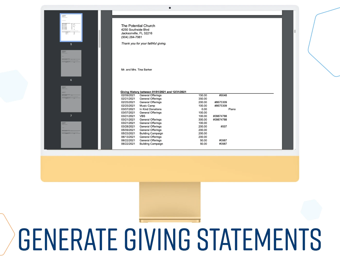 <p style="text-align: center;">Giving statement in ChurchTrac (<a href="https://www.capterra.com/p/125787/ChurchTrac/">Source</a>)</p>
