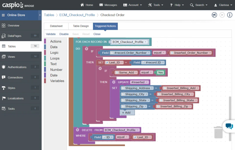 <p style="text-align: center;"><span style="font-weight: 400;">Drag-and-drop functionality in Caspio (</span><a href="https://www.capterra.com/p/137206/Caspio/"><span style="font-weight: 400;">Source</span></a><span style="font-weight: 400;">)</span></p>
