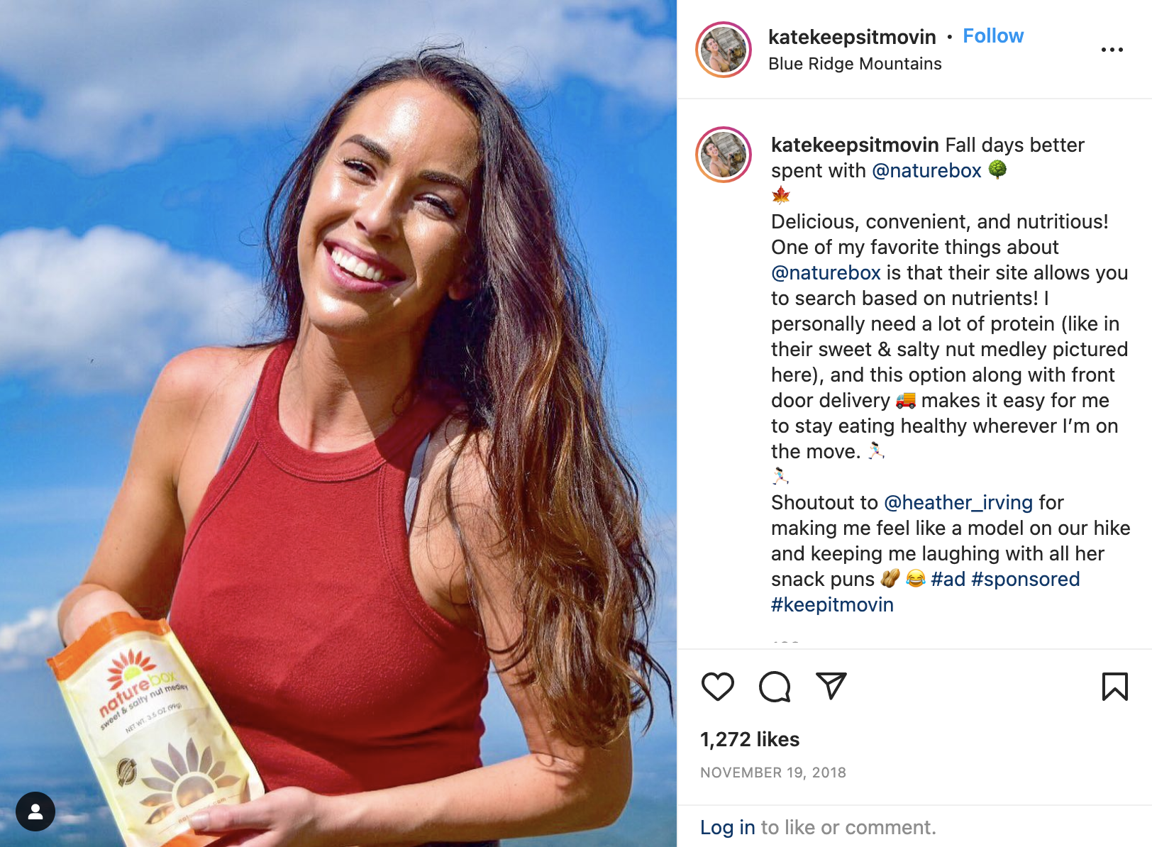 来自 Instagram 热门用户 katekeepsitmovin 的影响者赞助内容示例