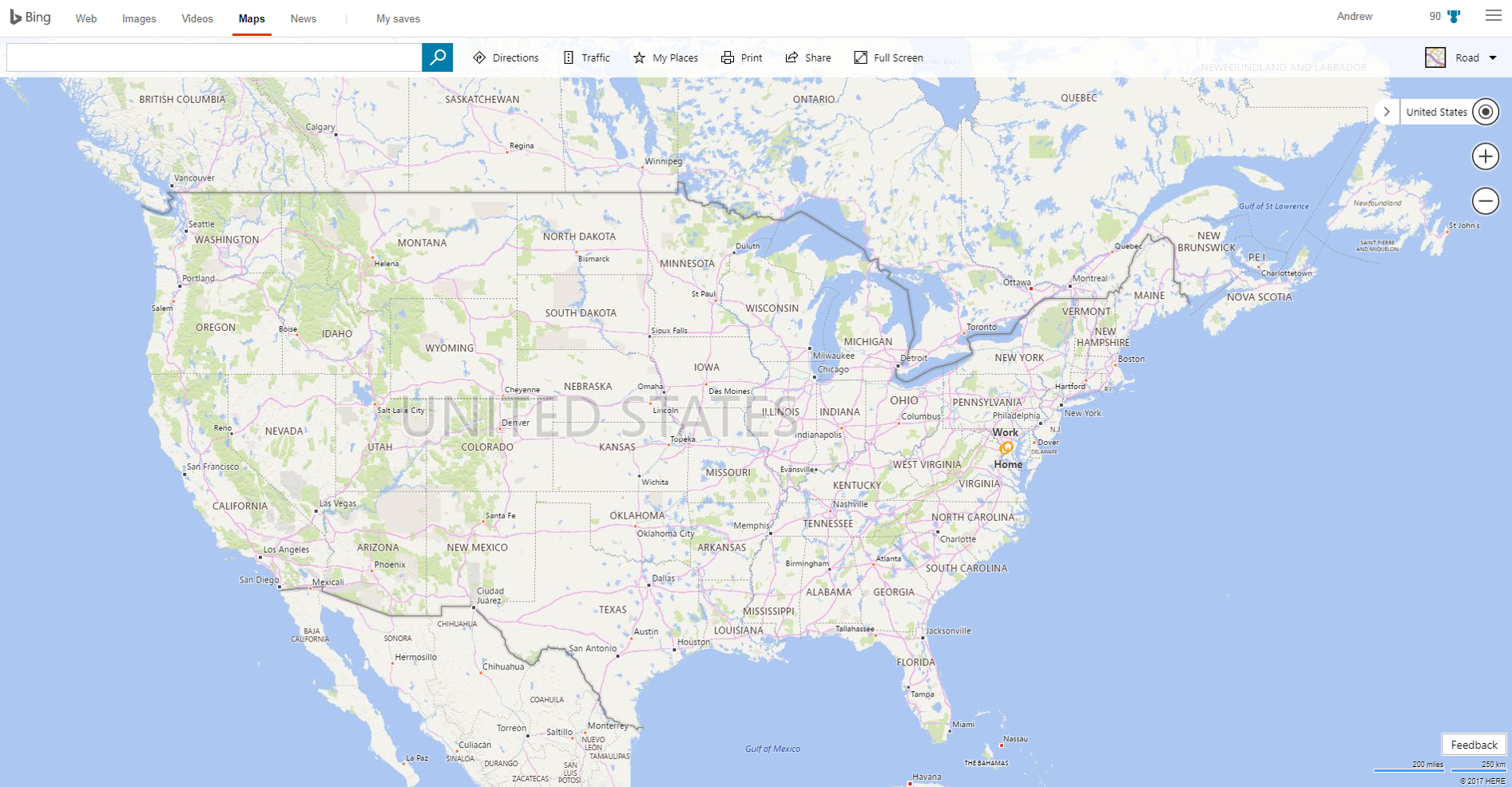 Bing Maps mapa continental de EE. UU.